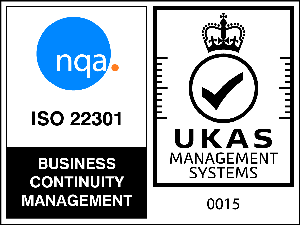 NQA ISO22301 badge and UKAS Management Systems badge